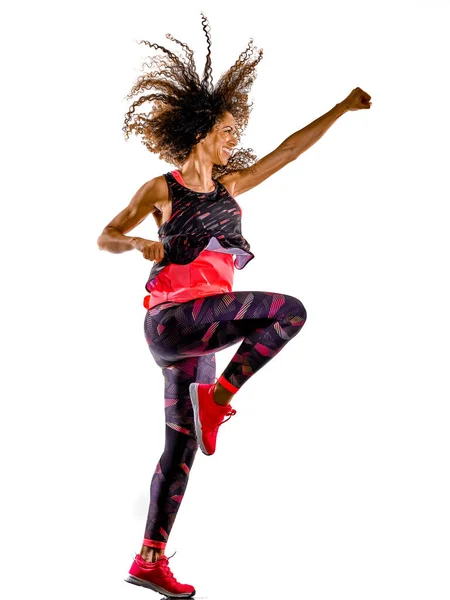 Mujer cardio bailarina bailando fitness ejercicios de fitness aislado fondo blanco — Foto de Stock