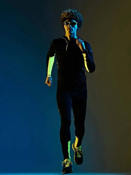 Youg corridore jogger corsa jogging uomo silhouette isolato sfondo bianco — Foto Stock