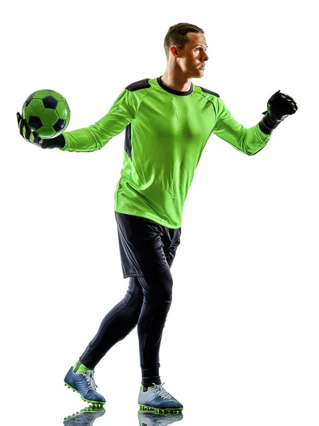 Soccer player goalkeeper man silhouette shadow isolated white background — Stock Photo, Image