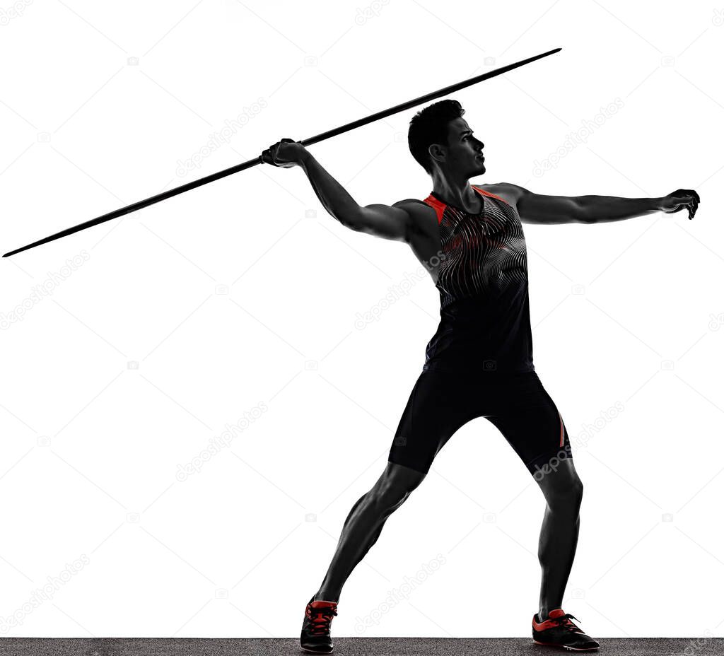 young man athletics Javelin athlete isolated white background