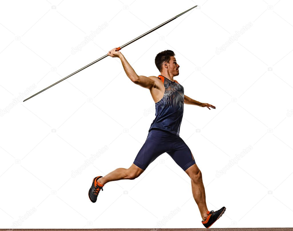 young man athletics Javelin athlete isolated white background