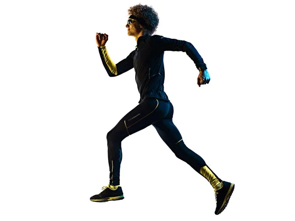 Youg löpare joggare kör jogging man silhuett isolerad vit bakgrund — Stockfoto