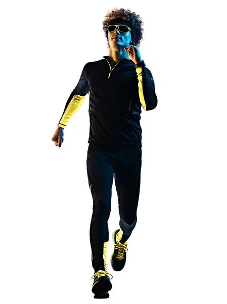 Youg löpare joggare kör jogging man silhuett isolerad vit bakgrund — Stockfoto
