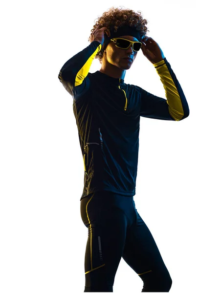 Youg corridore jogger corsa jogging uomo silhouette isolato sfondo bianco — Foto Stock