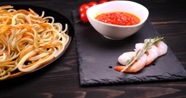 Cooked Dish Home Restaurant Chef Decorates Finished Pasta Dish Grated — Stock Video