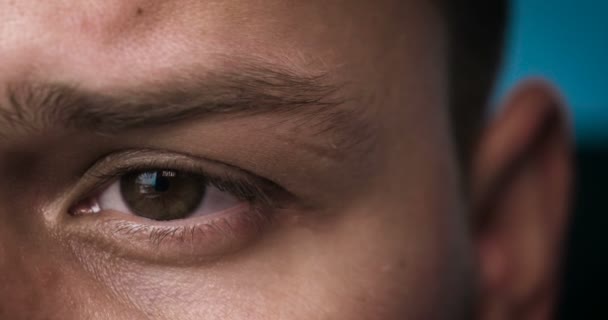 Человеческий Глаз Изображен Близко Коричневым Орешником Цветом Движения Глаза Моргает — стоковое видео