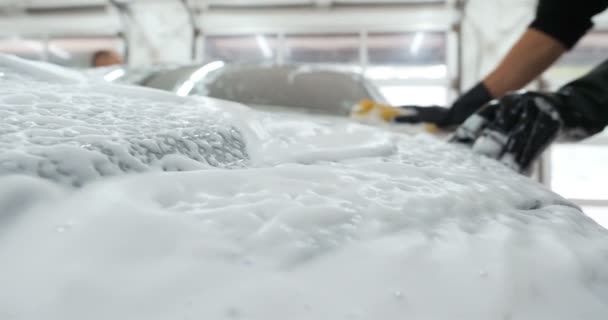 Lavado Autos Profesional Maestro Lavado Autos Lava Paño Completamente Blanco — Vídeo de stock