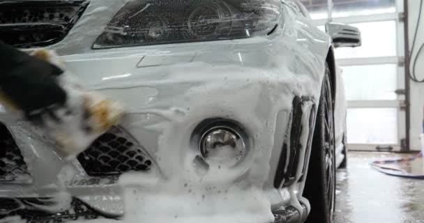 Lavado Autos Profesional Maestro Lavado Autos Lava Paño Completamente Blanco — Vídeos de Stock