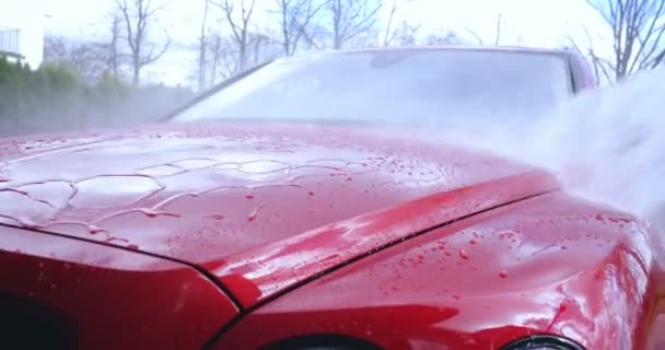 Professional Workers Check Car Scratches Car Wash Polish Clean Red — Stock Video