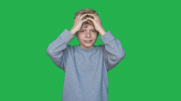 Fundo Chromakey Cara Jovem Menino Mostra Emoções Diferentes Conceito Fundo — Fotografia de Stock