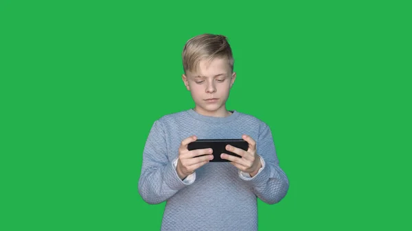 Background Chromakey Young Guy Boy Shows Different Emotions Concept Green — Stock Photo, Image