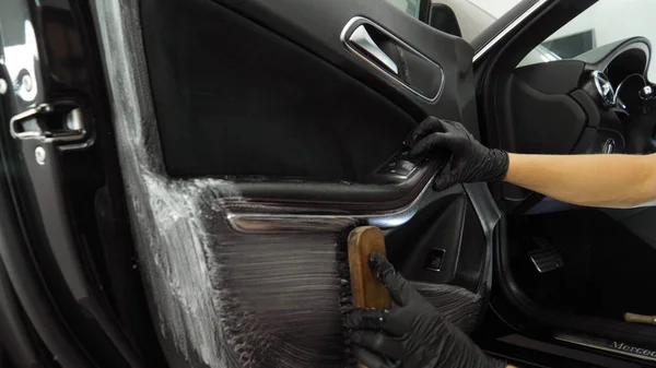 Professioneel Wast Auto Zwarte Handschoenen Met Een Spons Schuim Onderwerp — Stockfoto