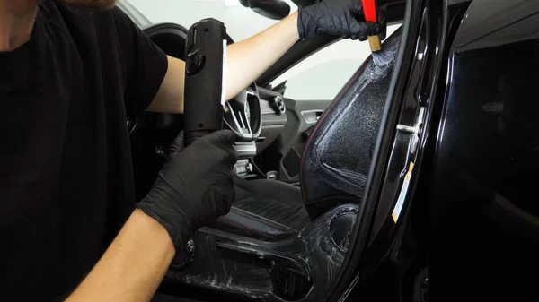 Professional Washes Car Black Gloves Sponge Foam Concept Carwash Sponge — Stock Photo, Image