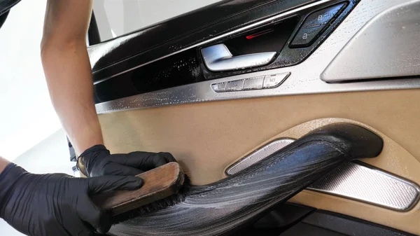 Professioneel Wast Auto Zwarte Handschoenen Met Een Spons Schuim Onderwerp — Stockfoto
