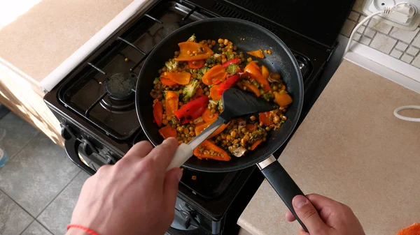 Verduras Frescas Deliciosas Guisam Uma Panela Comida Vegetarianos Casa Conceito — Fotografia de Stock