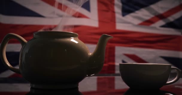 Background English Flag Brewed Tea English Tea Poured Mug Lot — Stock Video