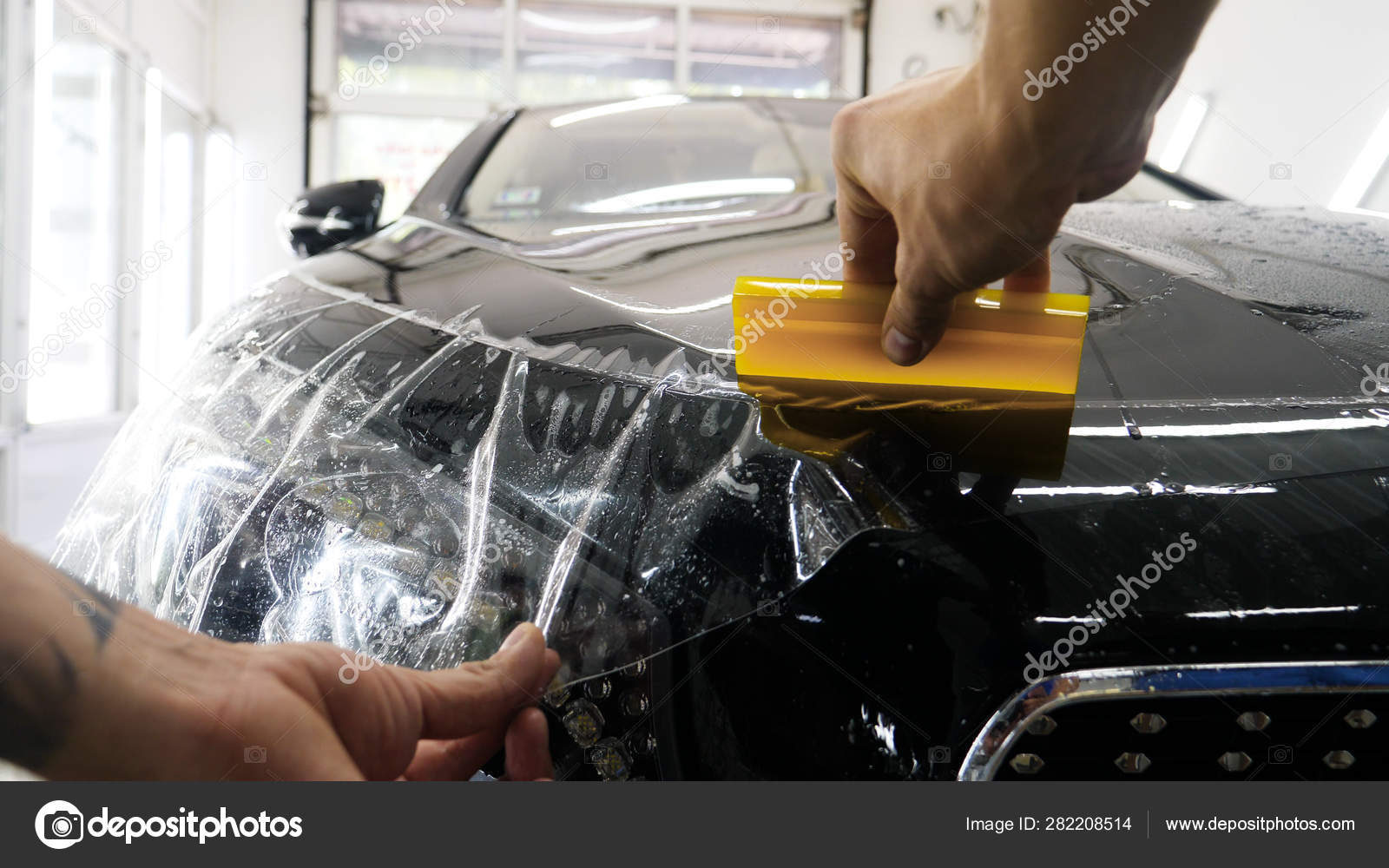 Close Ppf Installation Process Front Headlight Hood Ppf Paint Protection  Stock Photo by ©dkVideo4k.gmail.com 282208514