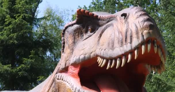 Reconstruções Dinossauros Estão Perto Original Tamanho Natural Caminho Educativo Parque — Vídeo de Stock