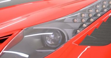 Çok yakından arabanın farklı dış gösterilir. Yeni araba parlatma ve boyama sonra. Kavramı: Ilk bak, sportif araba, Hood, çatı, tekerlekler, krom, tampon, spoiler, yavaş hareket.