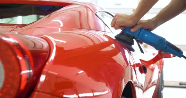 Centro Coches Garaje Los Profesionales Pulir Coche Deportivo Nuevo Pulido — Vídeo de stock