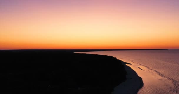 Aerial View Wonderful Dark Silver Sea Sunset Twilight Sky Evening — Stockvideo