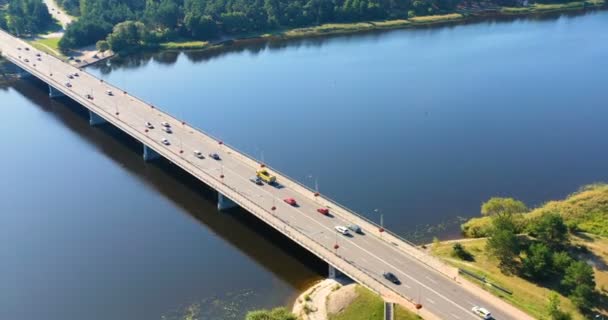 Flygvy Drone Shot Bridge Med Bilar Bridge Road Bild Transport — Stockvideo