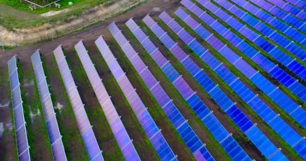 Ariel Vista Girato Drone Campo Agricolo Sono Sacco Pannelli Solari — Video Stock