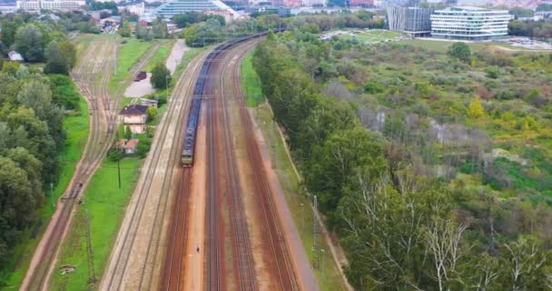 Ariel View Waiting Steam Train Passenger Our Loading Train Cars — Wideo stockowe