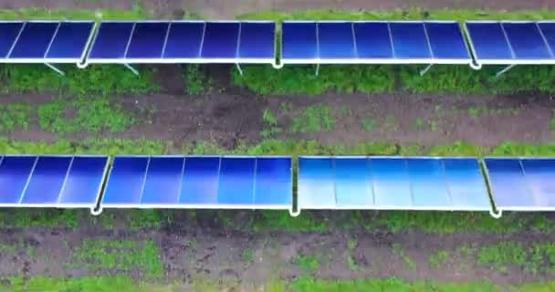 農地の無人機から撮影したアリエルの眺めには 環境エネルギーを生み出す太陽光パネルがたくさんあります エネルギー 何千もの概念 — ストック動画