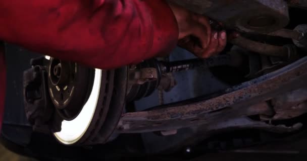 年轻漂亮的汽车机修工汽车服务 背景下的橡胶的画像 修复机 故障诊断 修复专家 技术维护和星载计算机 — 图库视频影像