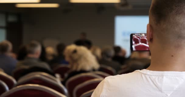 Verschwommenheit Von Geschäftskonferenz Und Präsentation Verschwommenen Hintergrund Der Konzertbeleuchtung Konferenzsaal — Stockvideo