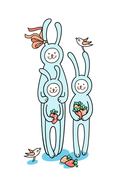 Conejos Encantadores Mamá Bebés Están Disfrutando Temporada Frutas Verano Recogen — Archivo Imágenes Vectoriales