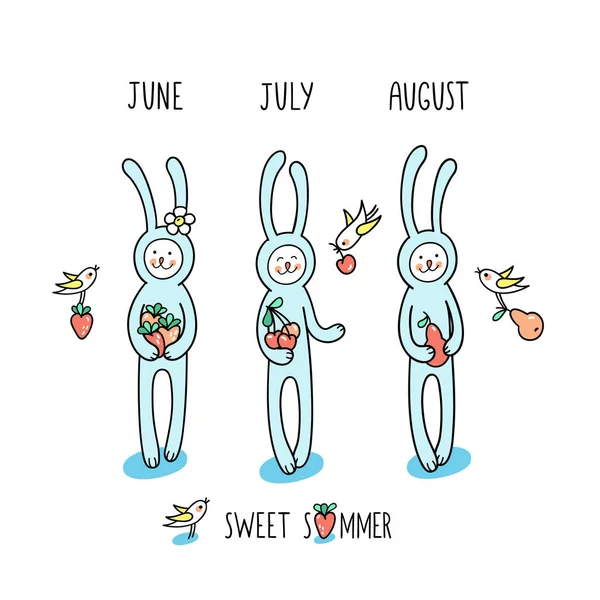 Disfruta Los Meses Verano Junio Julio Agosto Los Conejos Conejito — Vector de stock