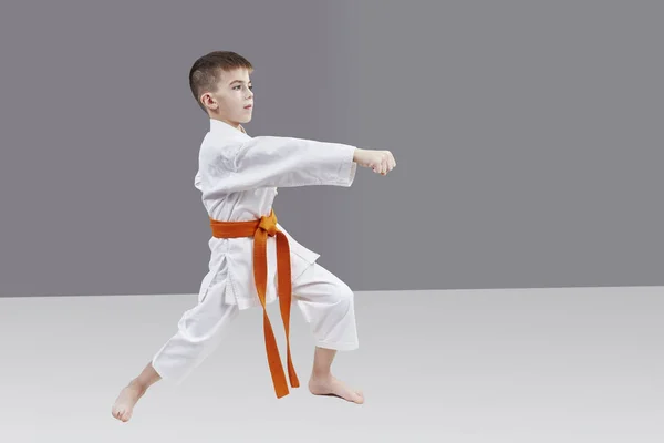 Boy Orange Belt Beating Blow Hand — Stock Photo, Image