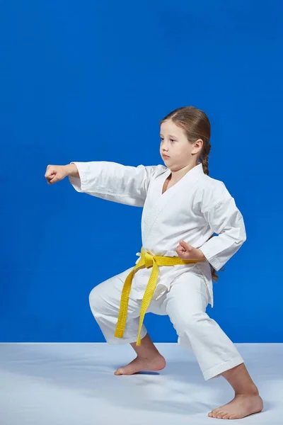 Chica Está Golpeando Golpe Mano Bastidor Karate — Foto de Stock