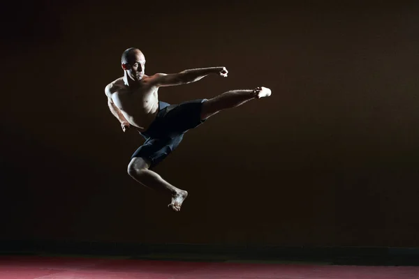 One Sportsman Beats Kick Jump — Stock Photo, Image