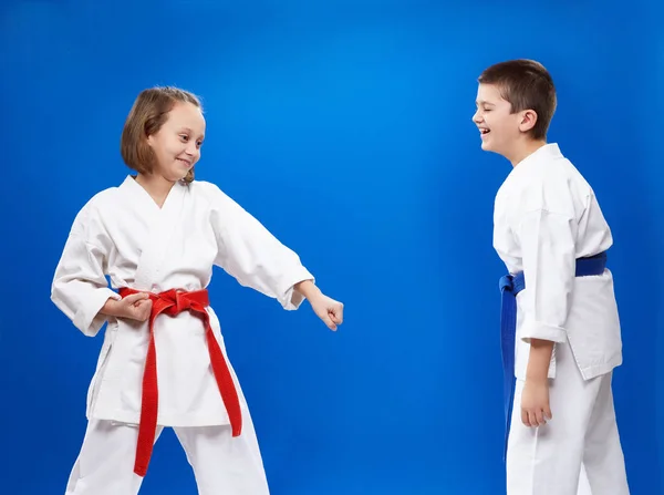 Cheerful Athletes Red Blue Belt — Stock Photo, Image