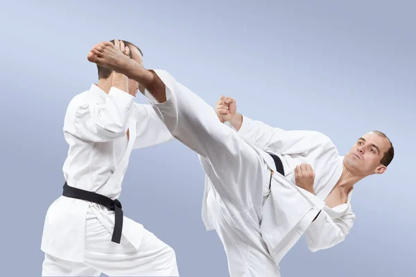 Sopros Bloqueios Desempenho Atletas Colagem Karategi — Fotografia de Stock