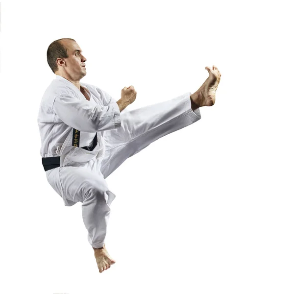 Chutando Para Frente Salto Performance Atleta Karategi Kaderov — Fotografia de Stock
