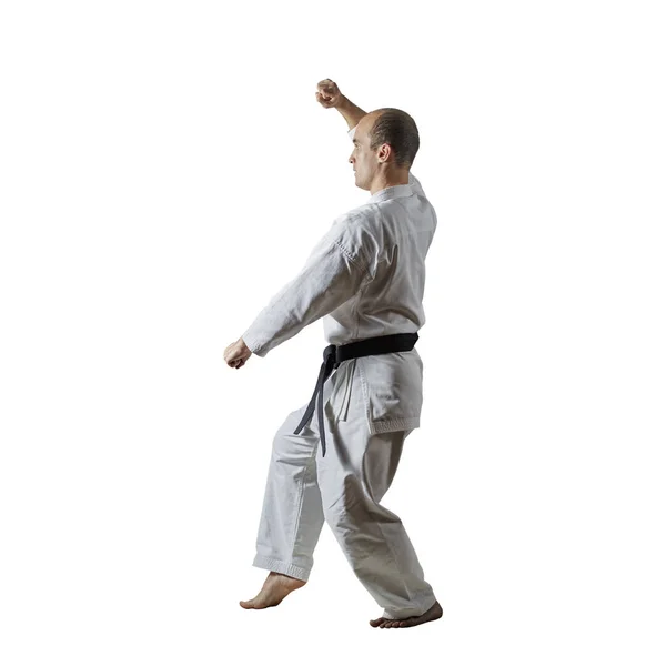 Fehér Elszigetelt Háttér Egy Fekete Övet Sportoló Nem Formális Karate — Stock Fotó