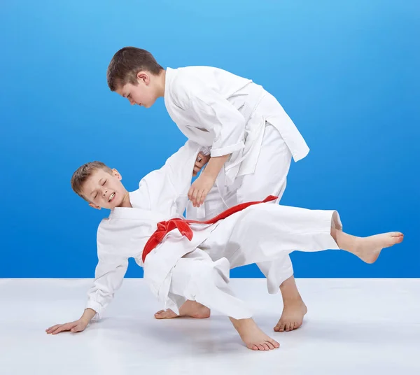 Children Different Color Belts Doing Throws — Stock Photo, Image