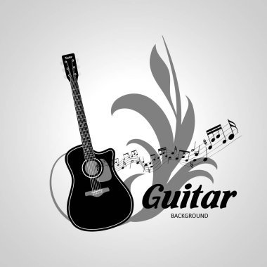 Müzik tema arka plan. Siyah ve beyaz gitar vektör.