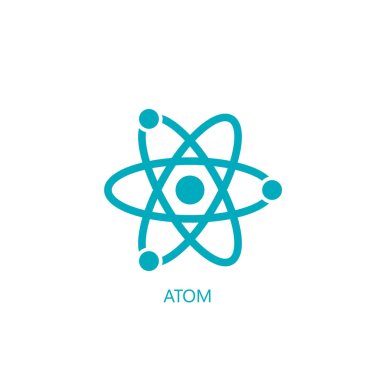 Beyaz arka plandaki atom simgesi. Mavi bir atomun illüstrasyonu. Biyoteknoloji ve Fizik.