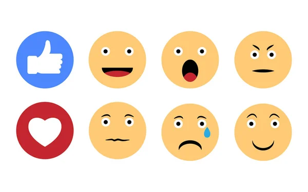 Juego Sonrisas Graciosas Emoji Emocional Iconos Redondos Caras Pulgar Hacia — Vector de stock