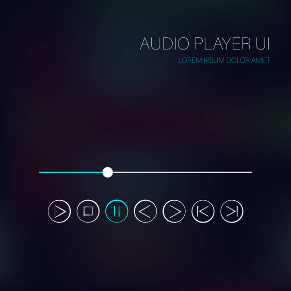Vector music player interface. Music controls, scroll bar. Music content control buttons.Audio player interface, UI.
