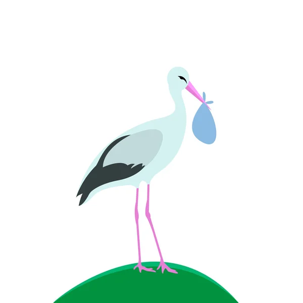 Vector Illustratie Stork Stands Met Tas Een Ooievaar Staat Het — Stockvector