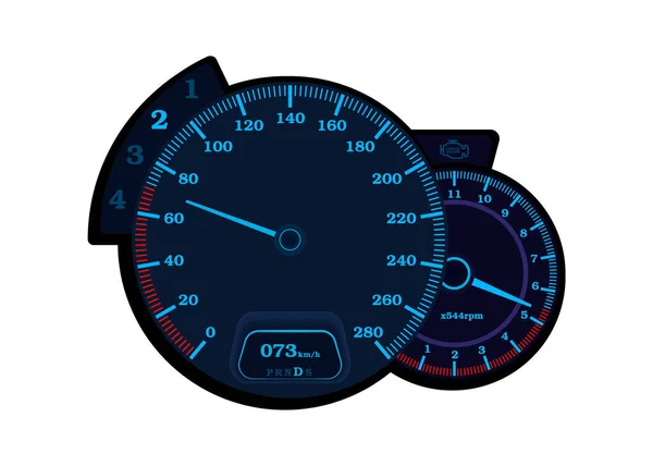 Velocímetro Del Coche Con Tacómetro Velocímetro Con Luces Neón Velocímetro — Archivo Imágenes Vectoriales
