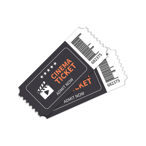 Cinema tickets for the show. Vector illustration, movie tickets. Two tickets on a white background.