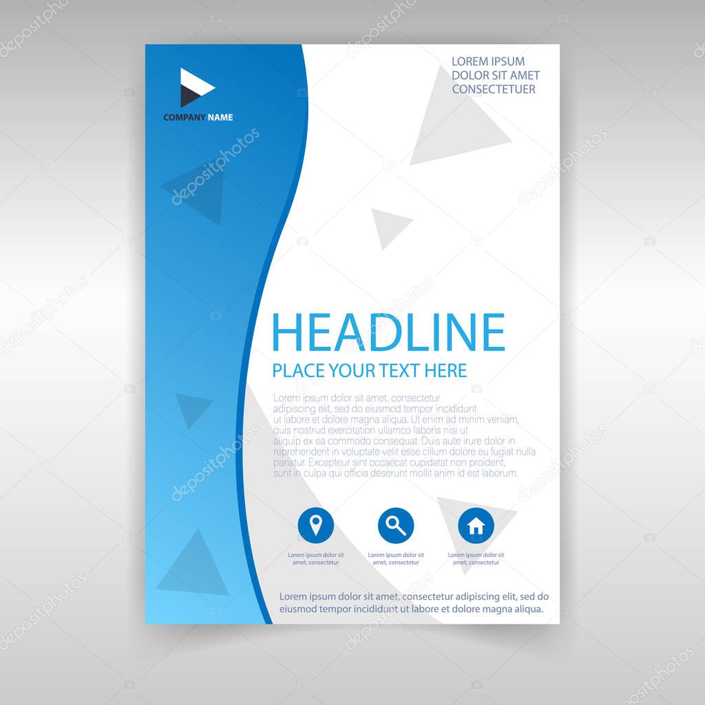 Cover design template in blue style. Vector corporate magazine cover.