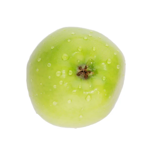 绿色苹果 有白色背景的水滴 — 图库照片